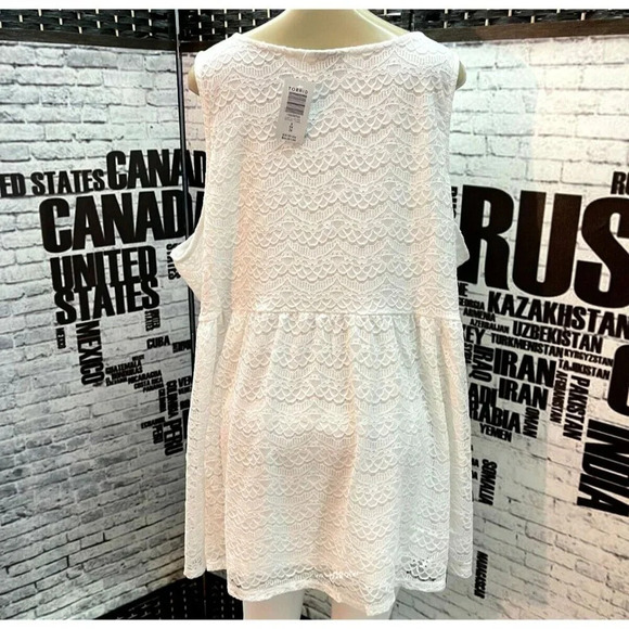 Torrid Plus 5 White Lace Lined V-NeckLine Front Button Detail Sleeveless Blouse - Picture 4 of 6